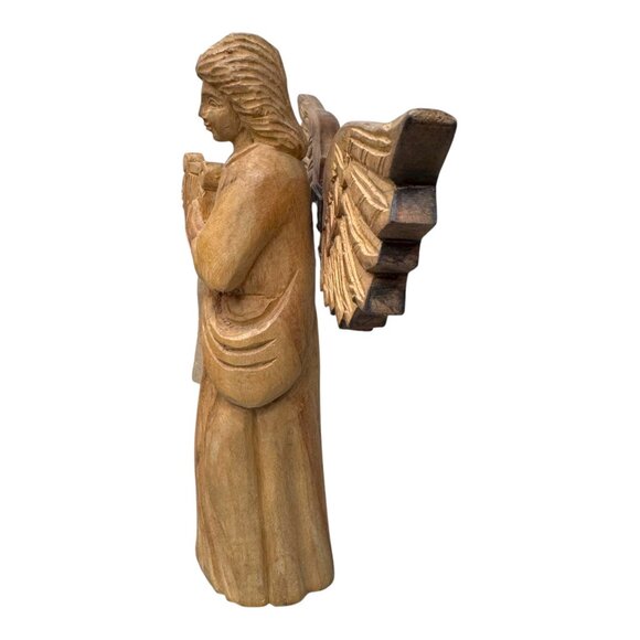 Creative Co-op Hand Carved Wooden Angel Harp Celestial Decor Mango Wood Wall Art - Picture 2 of 6